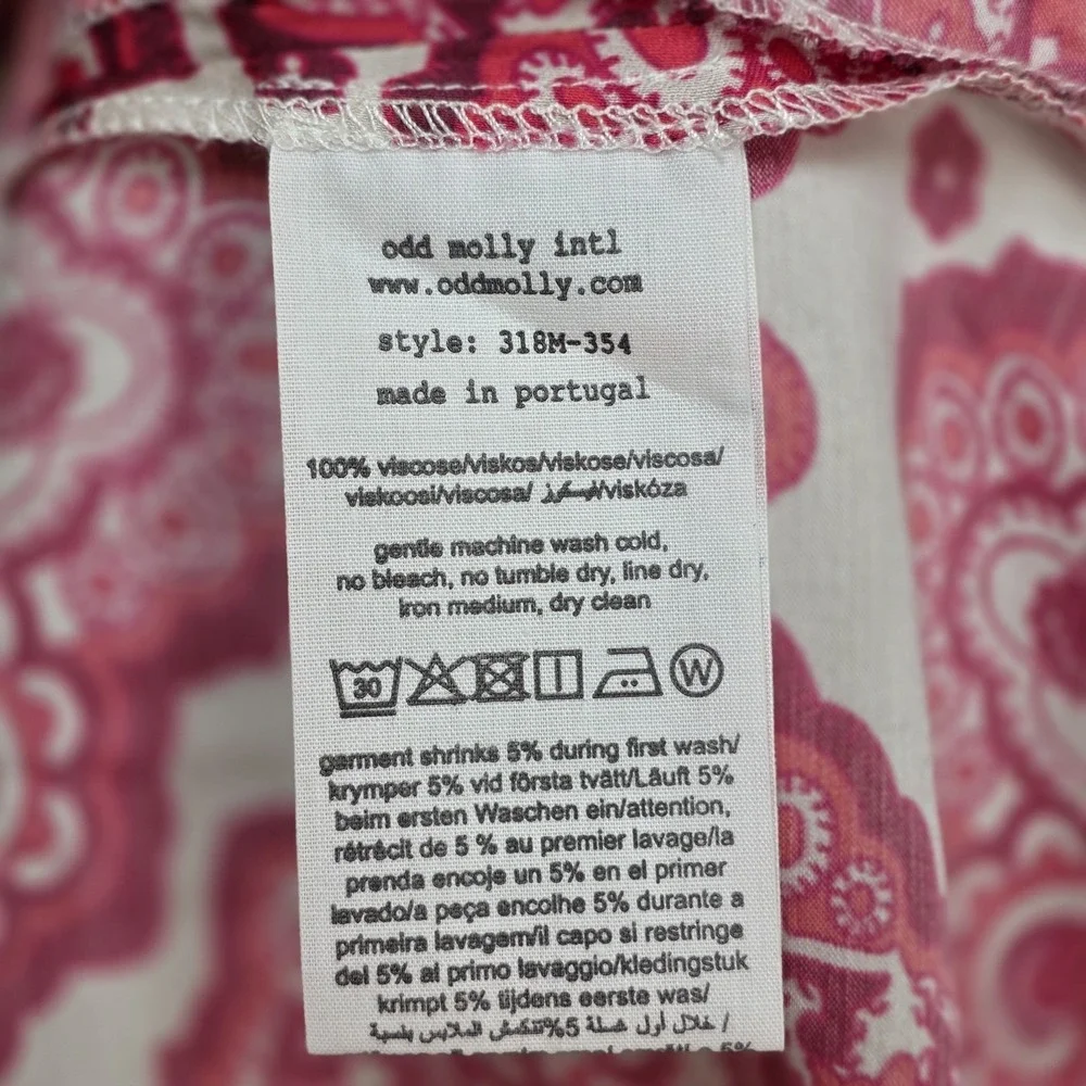 Odd Molly Anthropologie Midi Shift Dress‎ Red Paisley High Low Vneck Flowy